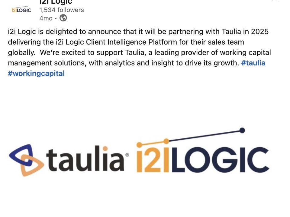 i2i Logic will be partnering with Taulia in 2025
